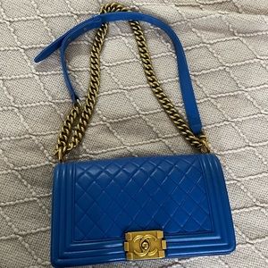 Chanel Blue Lambskin Boy Bag Gold Hardware